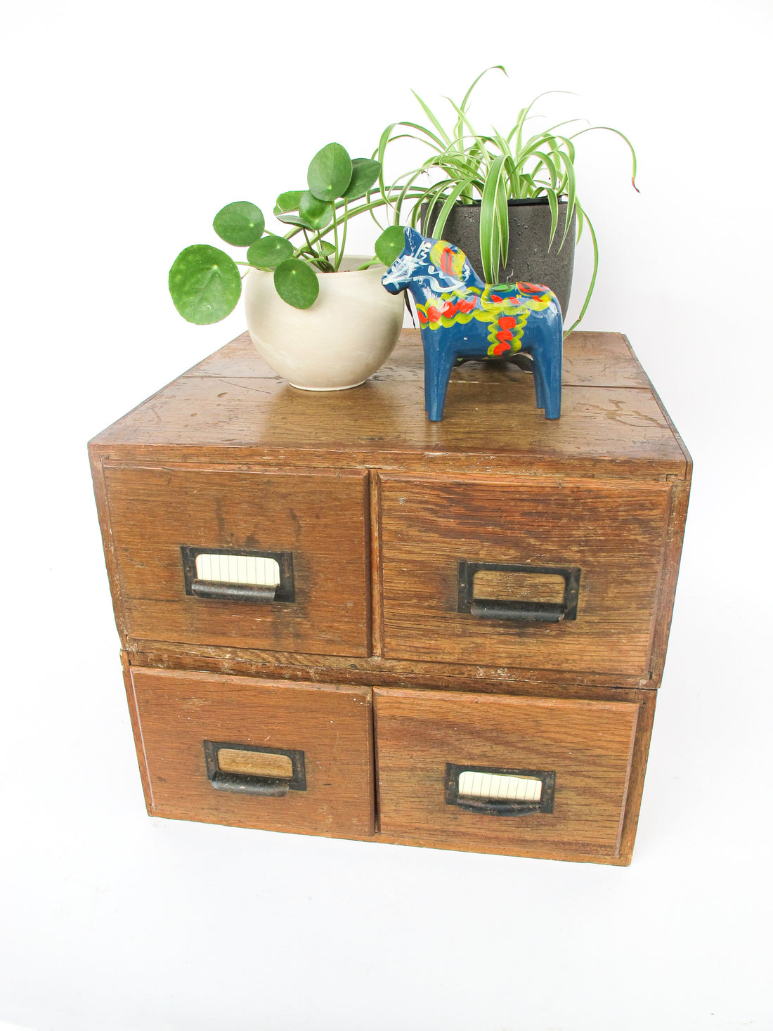 Four Drawer Wood Index Cabinet Card Catalog