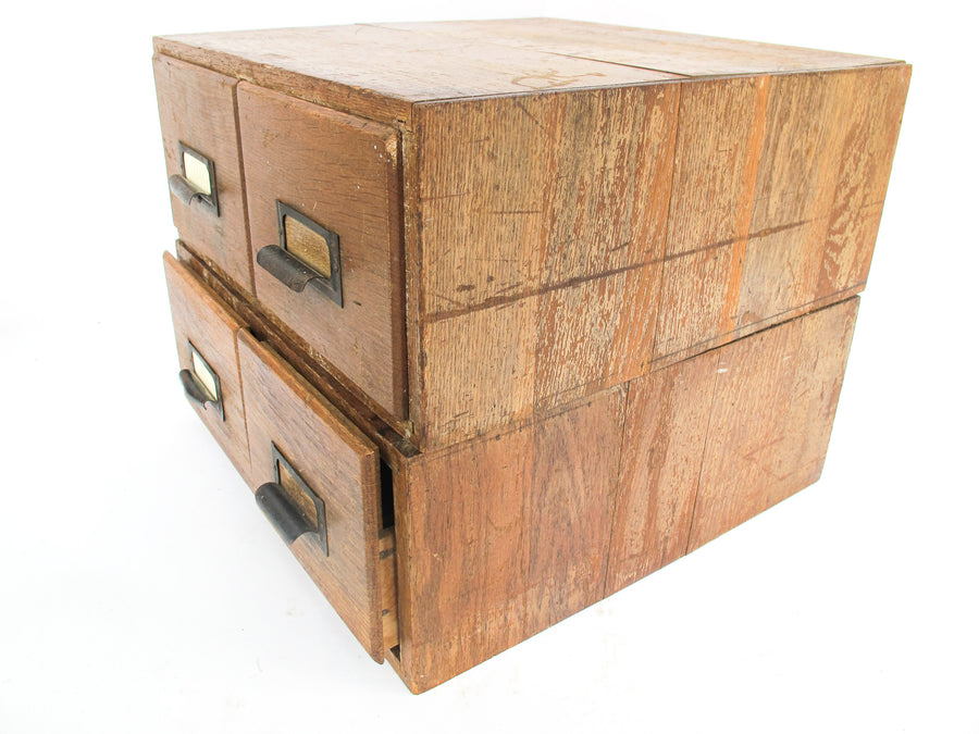 Four Drawer Wood Index Cabinet Card Catalog