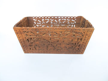 Teak Rosewood Indian Carved Folding Box Organizer