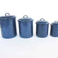 Set of 4 Enamelware Canisters with Lids Made in the USA vintage blue speckle