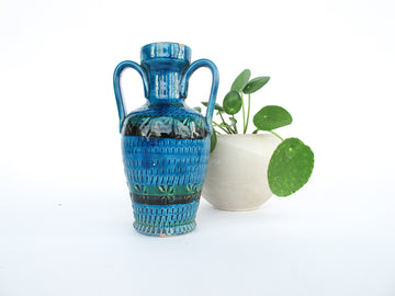 Rossini Italian Studio Pottery Ceramic Vase Volcano Glaze Blue  Made in Italy