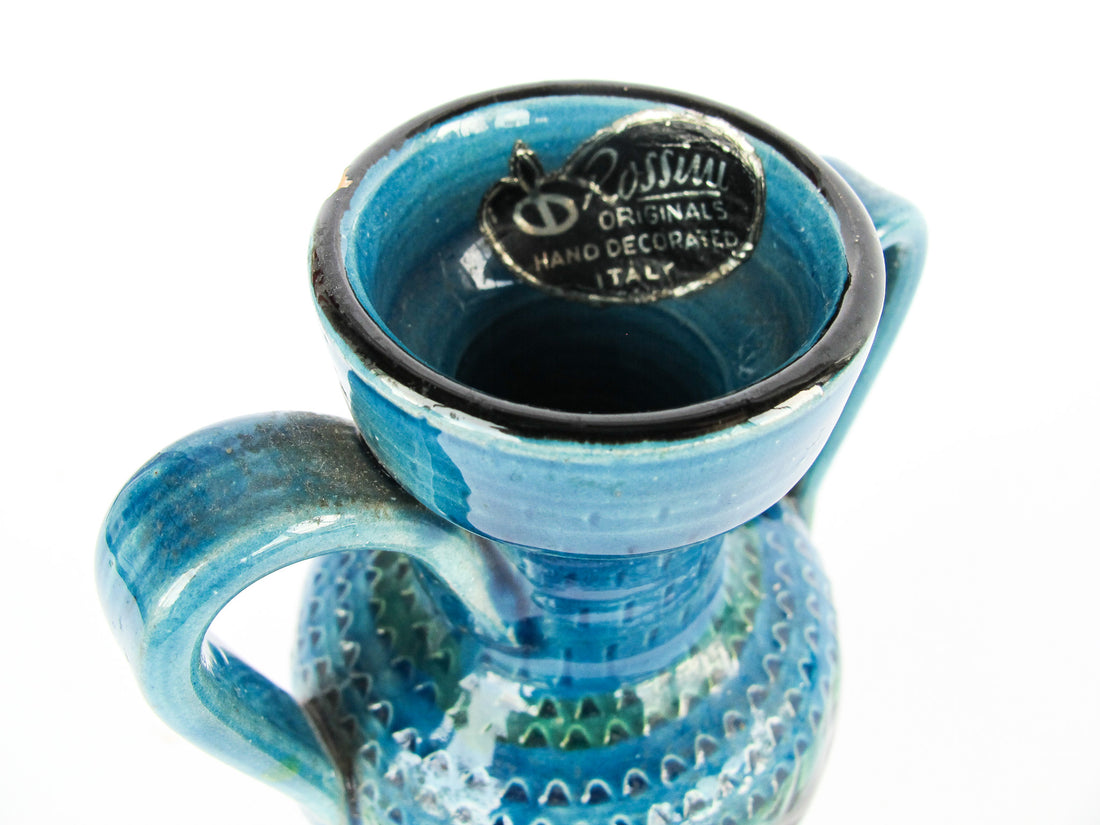 Rossini Italian Studio Pottery Ceramic Vase Volcano Glaze Blue  Made in Italy