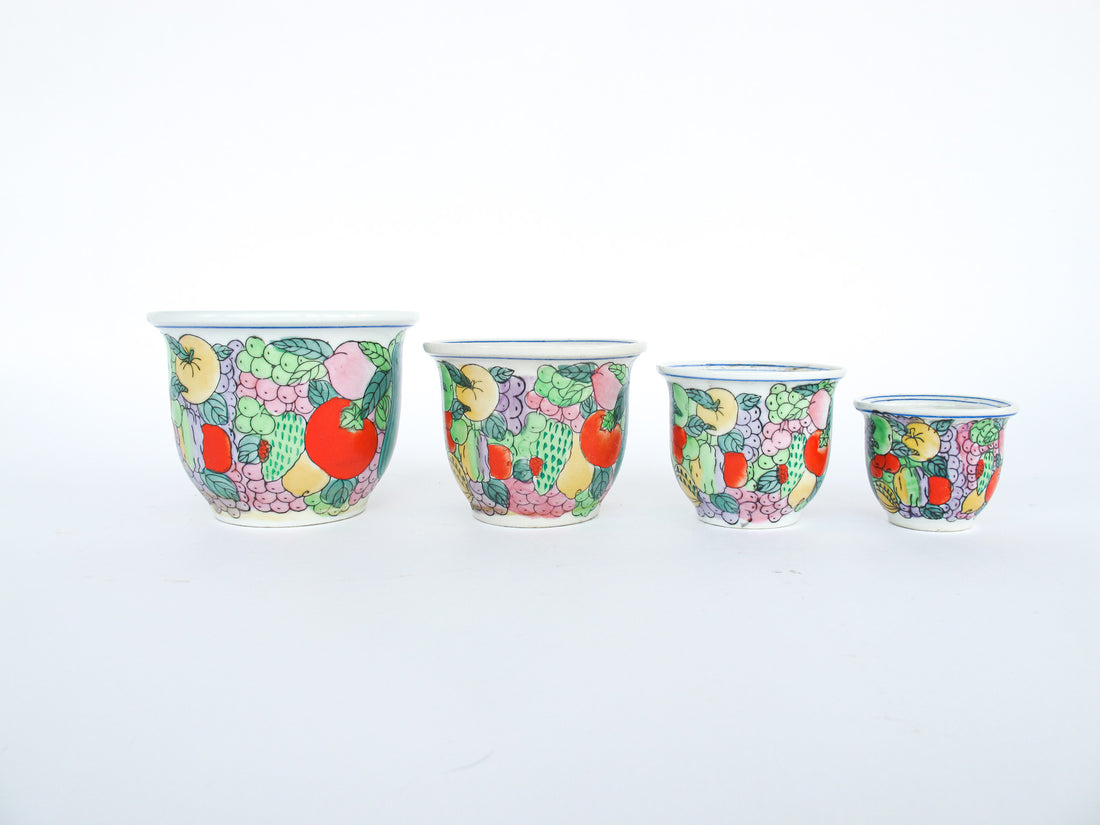 Hand Painted Nesting Ceramic Plant Pots Set of 4