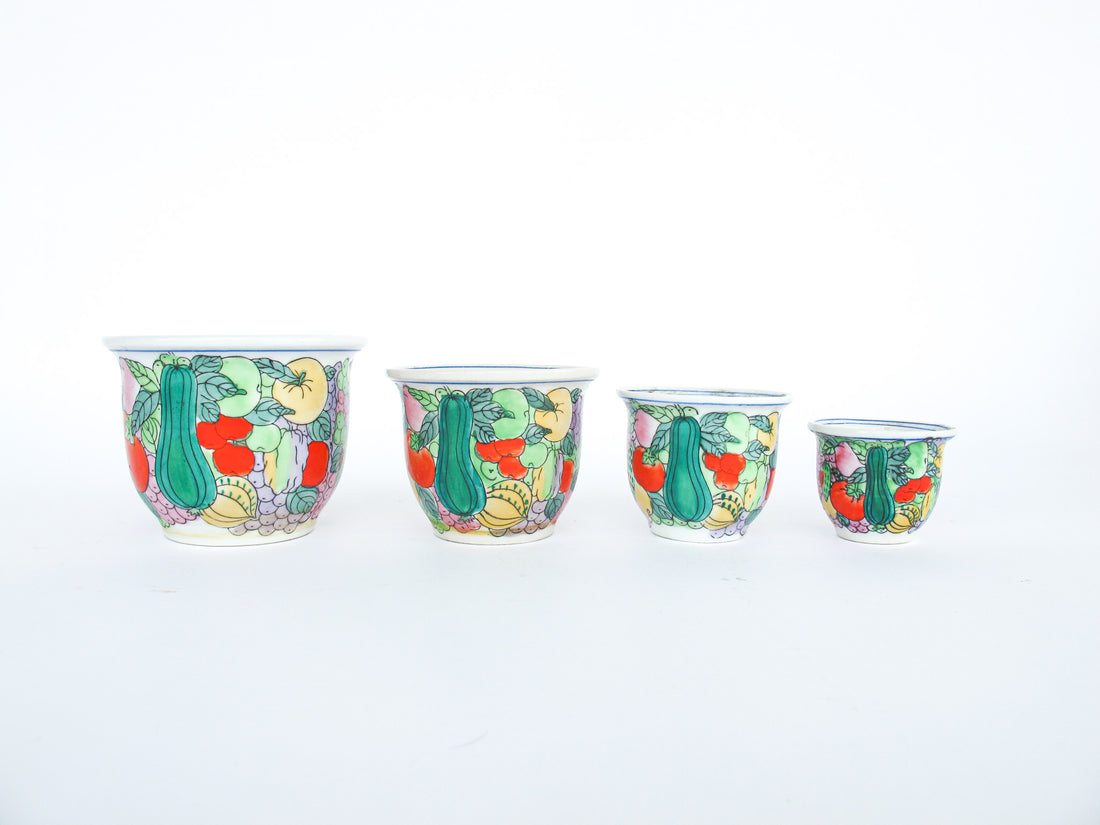 Hand Painted Nesting Ceramic Plant Pots Set of 4