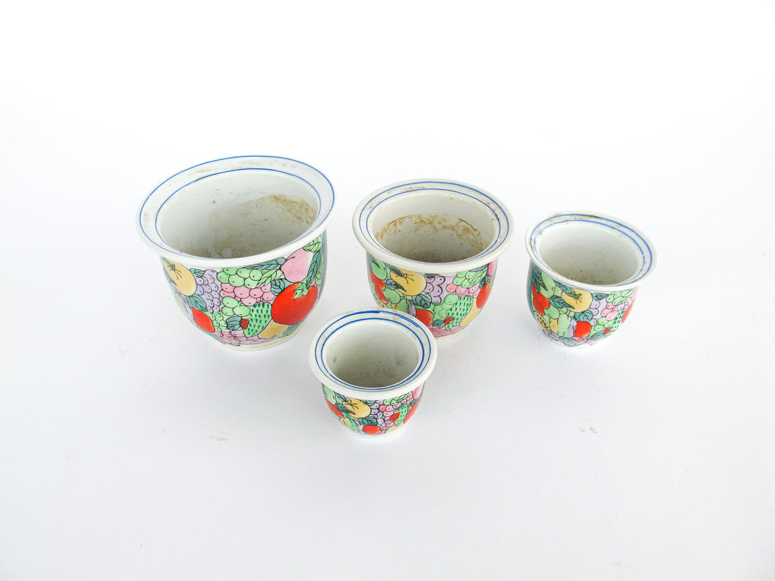 Hand Painted Nesting Ceramic Plant Pots Set of 4