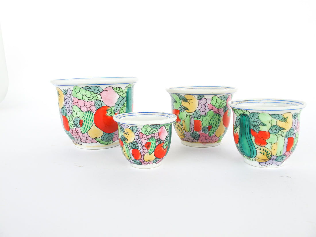 Hand Painted Nesting Ceramic Plant Pots Set of 4