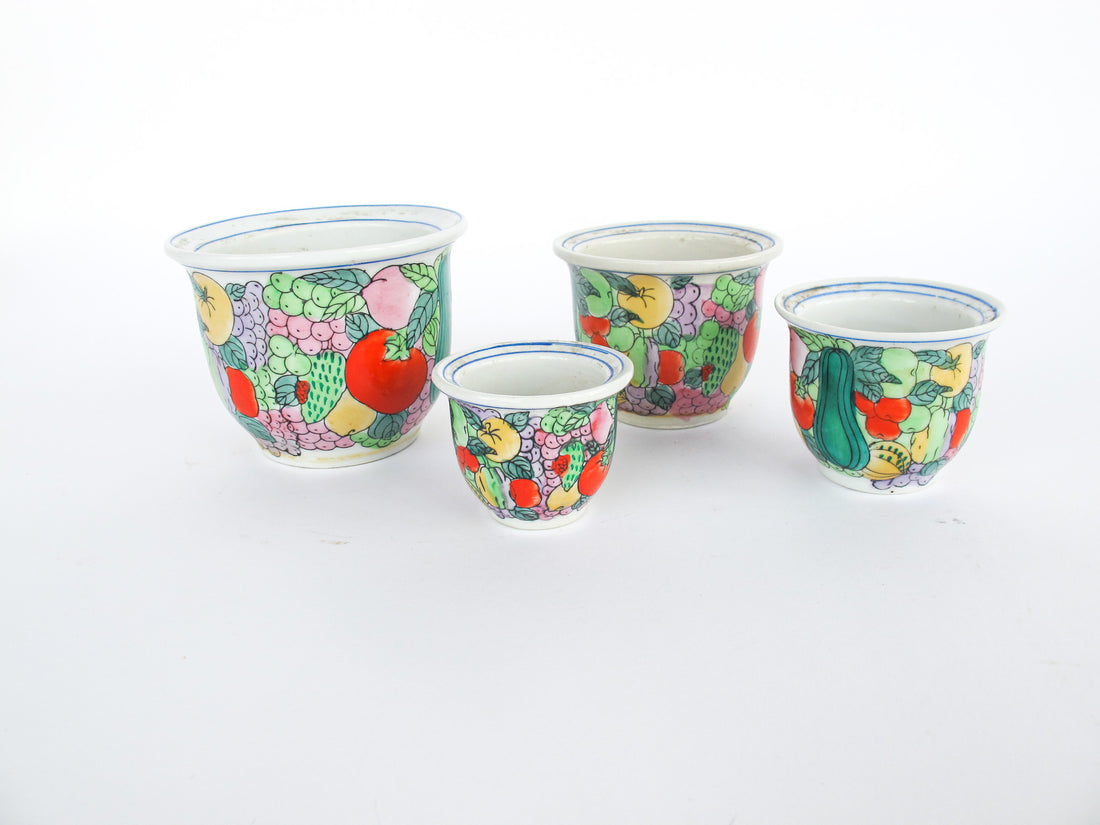 Hand Painted Nesting Ceramic Plant Pots Set of 4