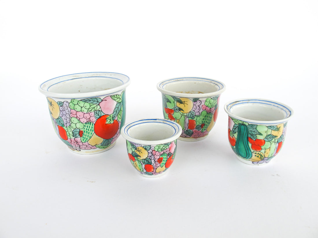 Hand Painted Nesting Ceramic Plant Pots Set of 4