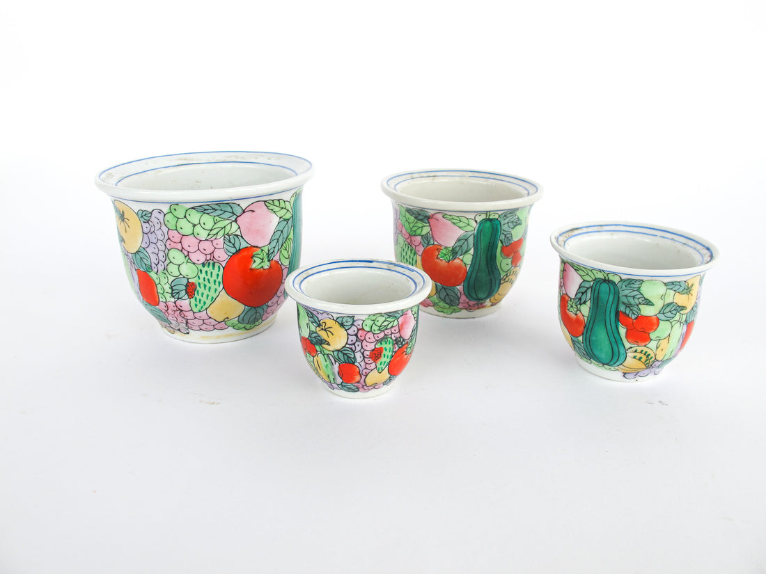 Hand Painted Nesting Ceramic Plant Pots Set of 4