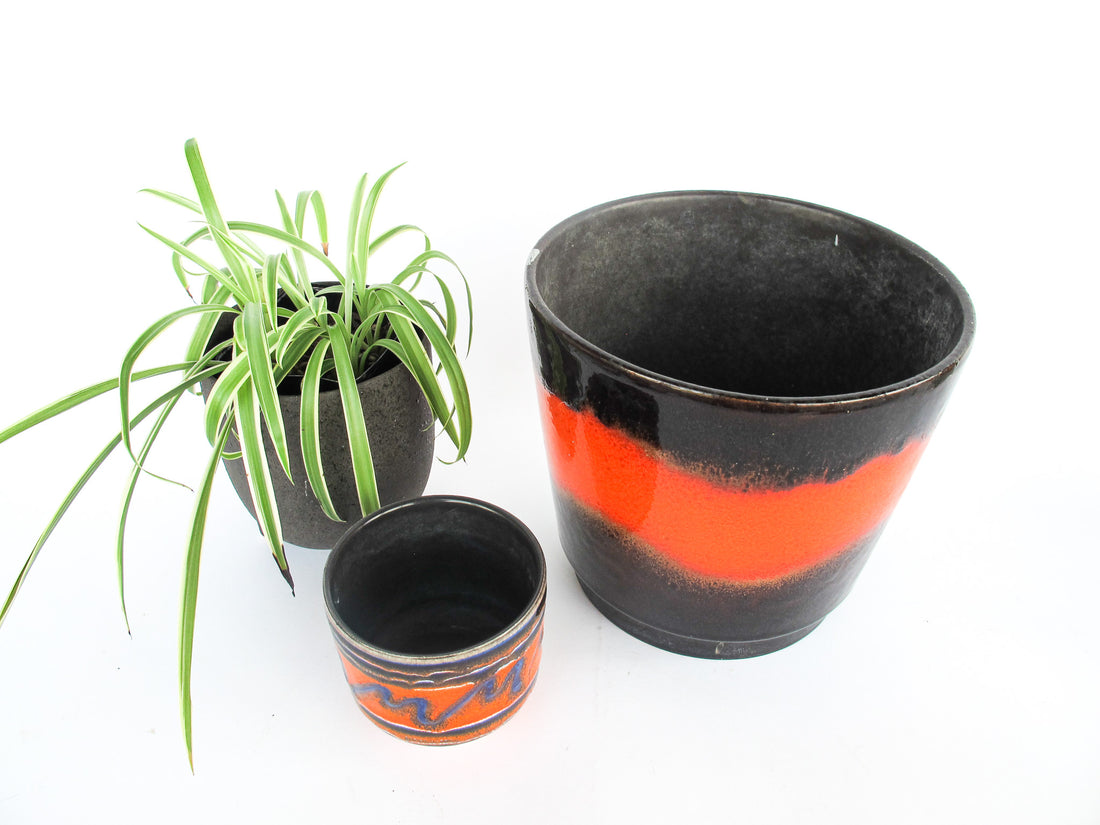 vintage ceramic plant pots Volcano Glaze West German and Midcentury Pottery Ceramic Plant Pots (S – Portland Revibe