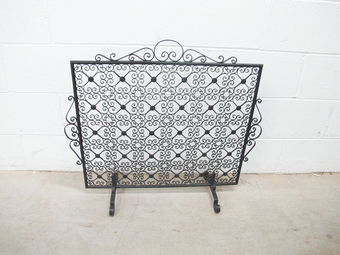 Black Cast Metal Scroll Square Racho Fireplace Screen