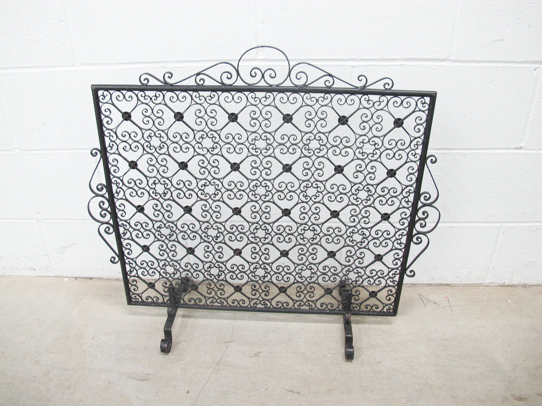 Black Cast Metal Scroll Square Racho Fireplace Screen