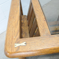 Vintage Oak End Table with Magazine Rack and Glass Top