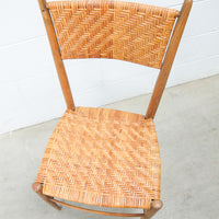 Vintage Midcentury Primitive Wood Chair with Rattan Seat and Back