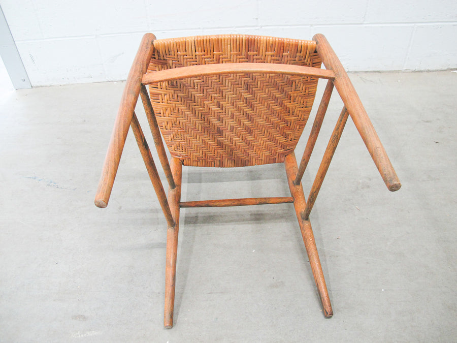 Vintage Midcentury Primitive Wood Chair with Rattan Seat and Back