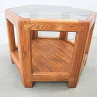 Midcentury Hexagon Table with Frosted Black Glass