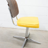 Midcentury Rotating Vinyl Chair with Slatted Wood Back and Chrome Base