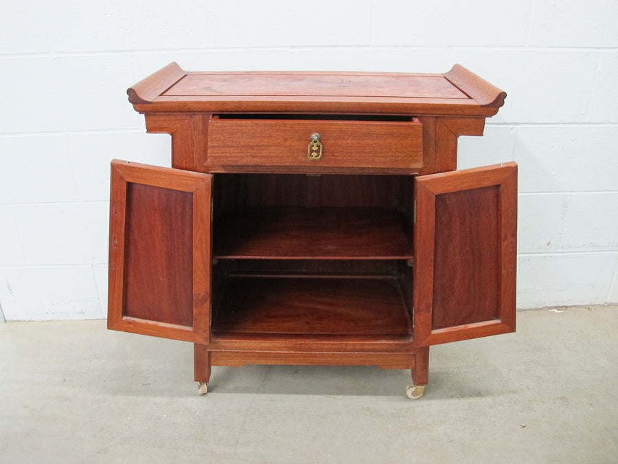 Midcentury  Rolling Wood Bar Cabinet