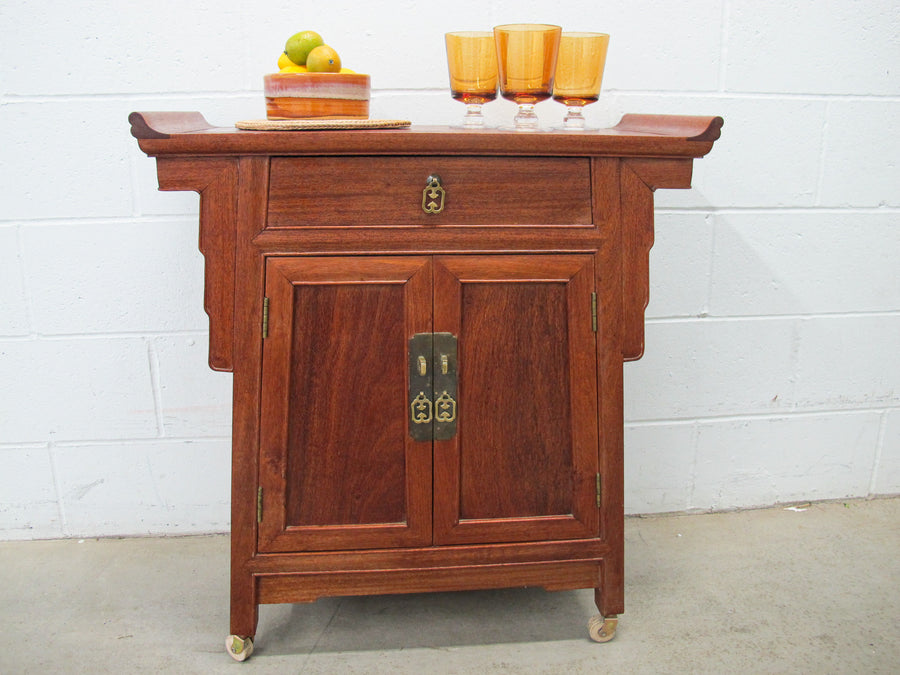 Midcentury  Rolling Wood Bar Cabinet