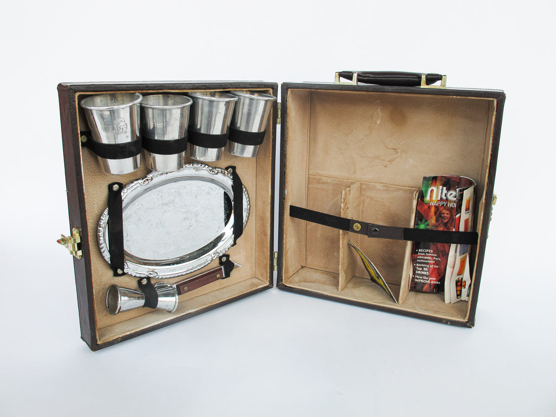 Travel Bar Suitcase with Metal Servingware