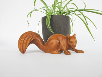 Carved Wood Vintage Squirrel Statue