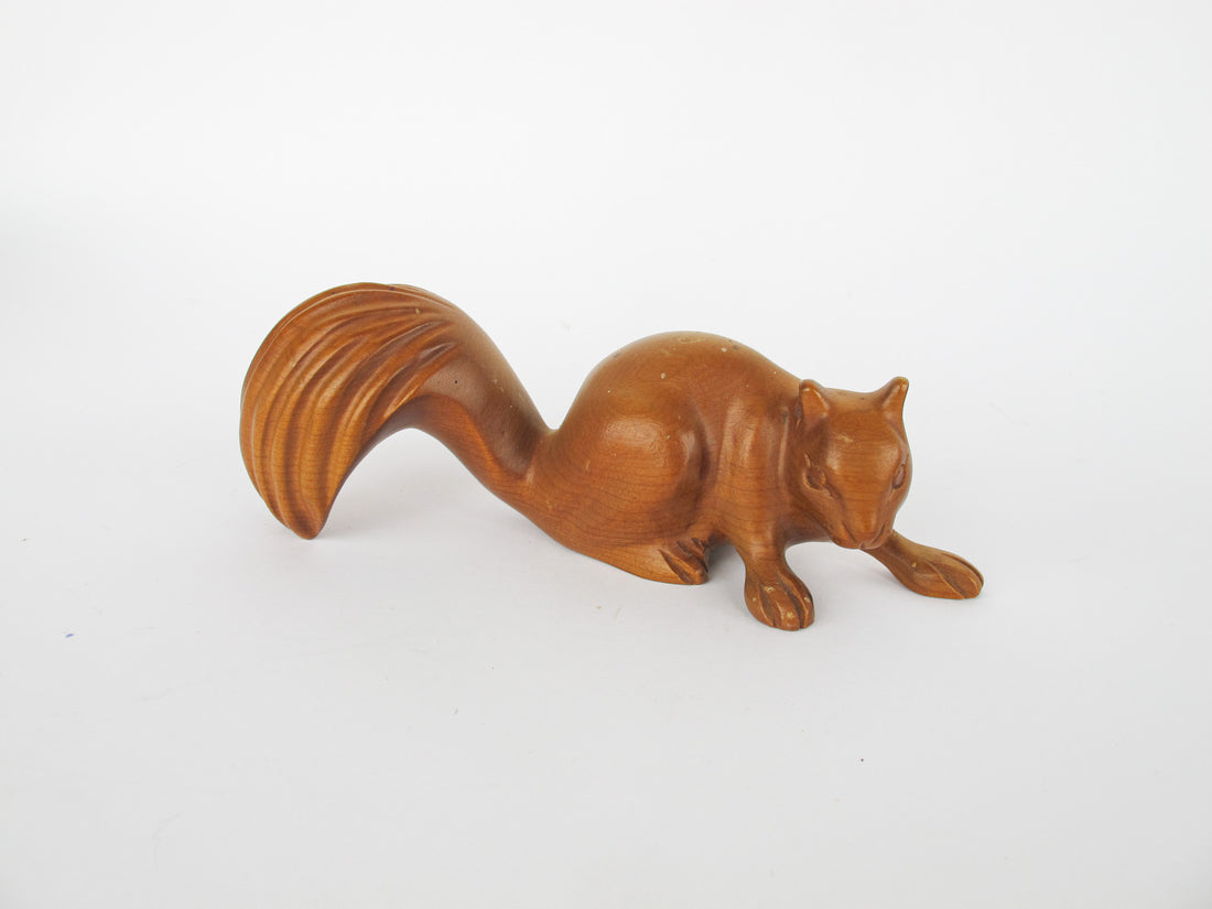 Carved Wood Vintage Squirrel Statue