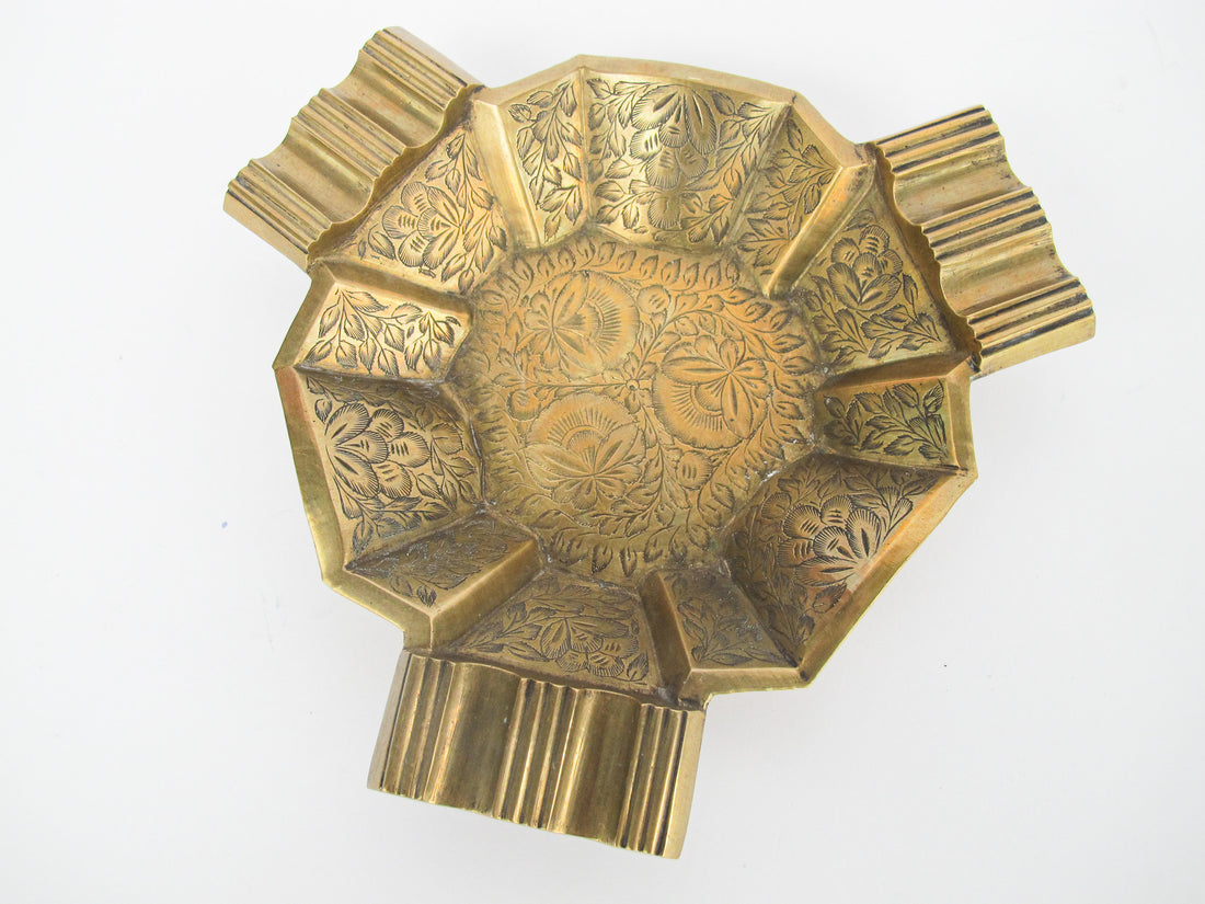 Triangular etched Brass Ashtray