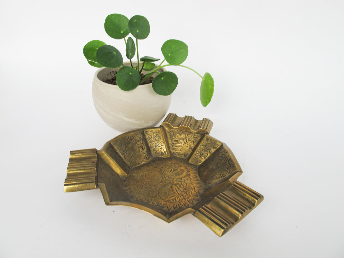 Triangular etched Brass Ashtray