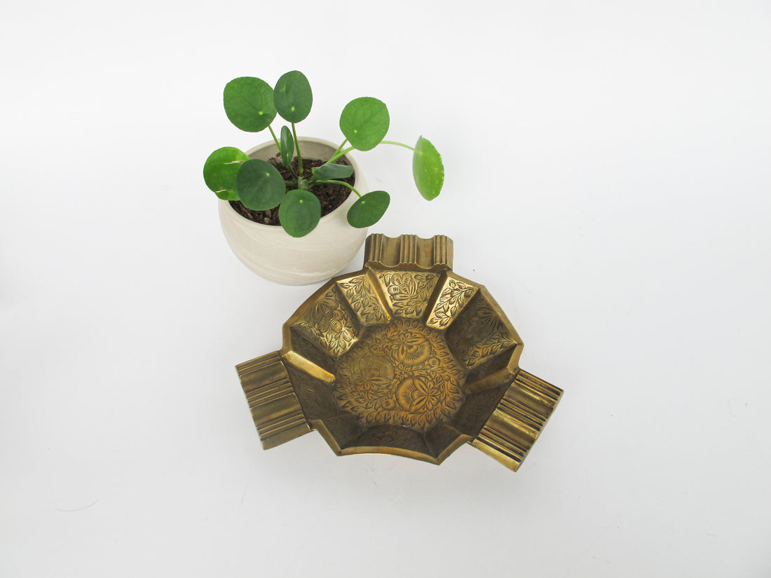 Triangular etched Brass Ashtray