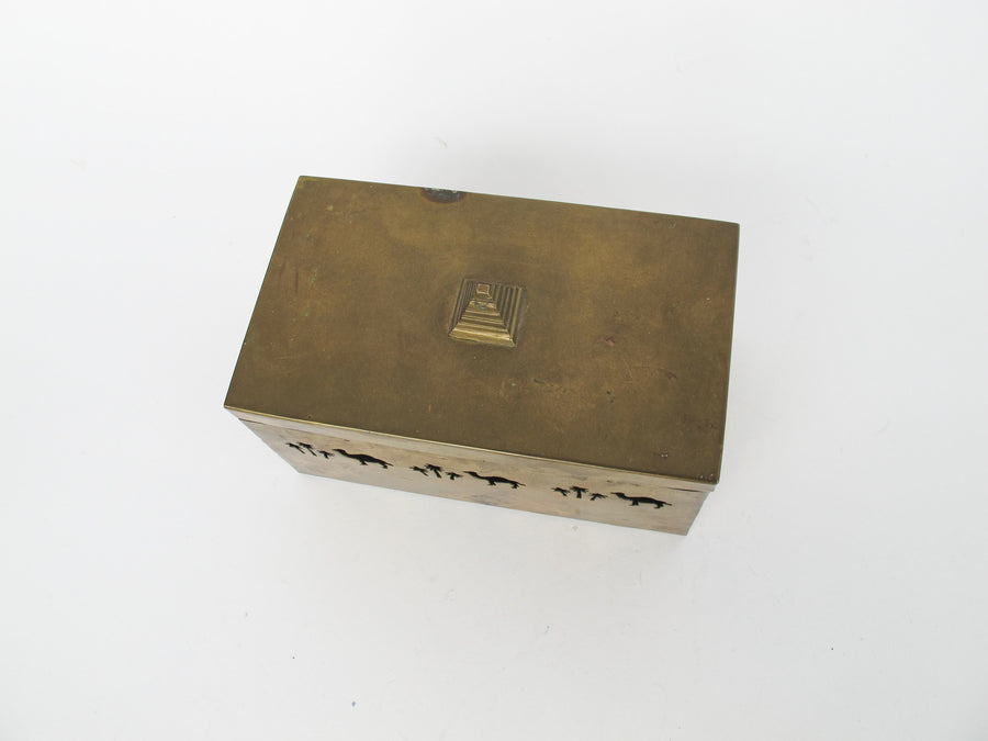 Vintage Brass Box with Pyramid Pull and Camel Palm Tree Cutouts