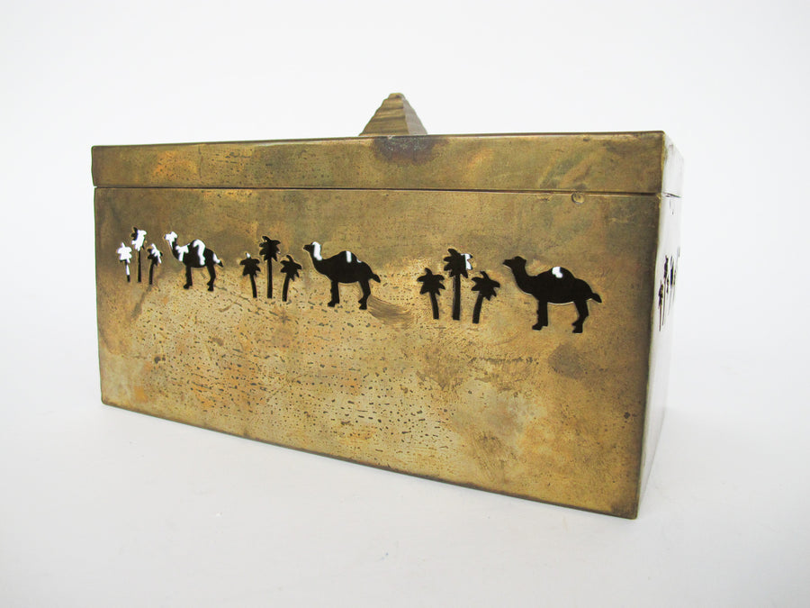 Vintage Brass Box with Pyramid Pull and Camel Palm Tree Cutouts