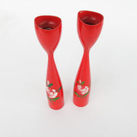 Set of 2 Midcentury Red Candlesticks with Floral painted detailing - Marked Denmark