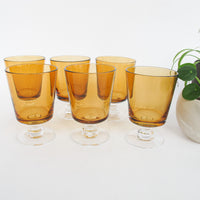 Set of 6 Stemmed Amber and Clear Glasses Made in Poland