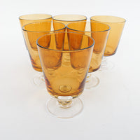 Set of 6 Stemmed Amber and Clear Glasses Made in Poland