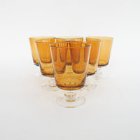 Set of 6 Stemmed Amber and Clear Glasses Made in Poland