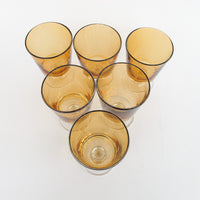 Set of 6 Stemmed Amber and Clear Glasses Made in Poland