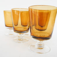 Set of 6 Stemmed Amber and Clear Glasses Made in Poland