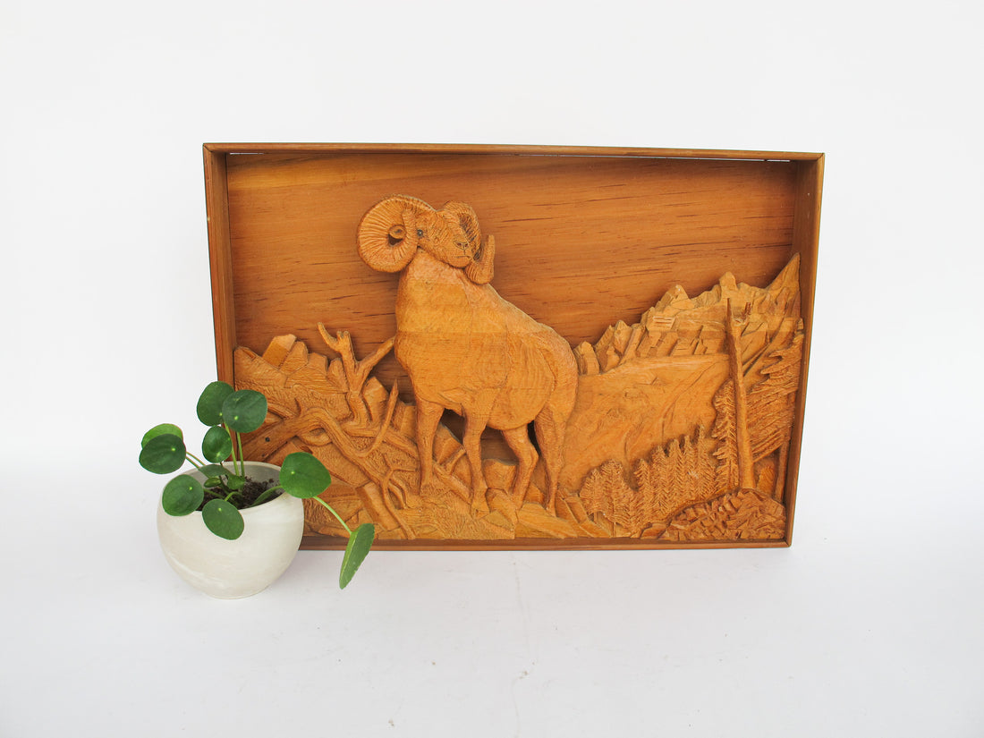 Carved Mountain Ram Wood Wall Art from Canada (Large and Small Sold Separately)