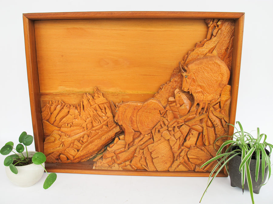 Carved Mountain Ram Wood Wall Art from Canada (Large and Small Sold Separately)