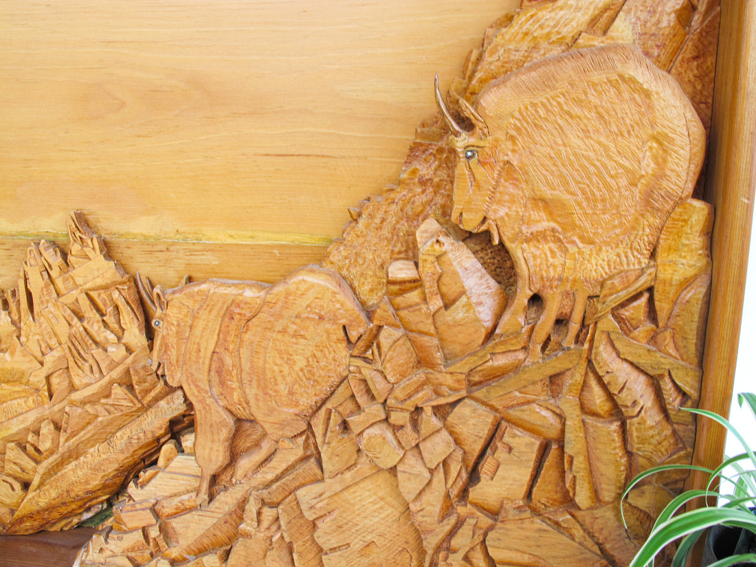 Carved Mountain Ram Wood Wall Art from Canada (Large and Small Sold Separately)