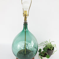 Hand Blown Italian Glass Demijohn Wine Jug Lamp with Wood Base