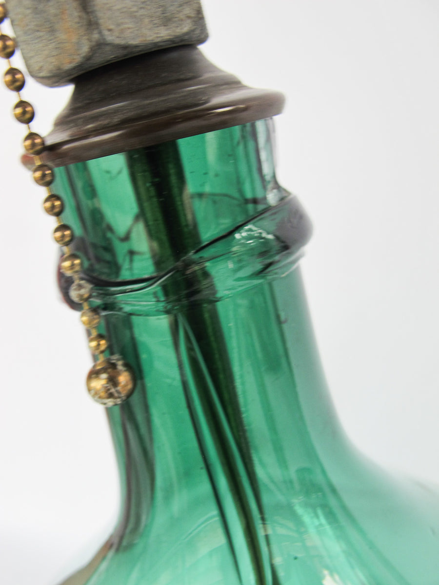 Hand Blown Italian Glass Demijohn Wine Jug Lamp with Wood Base