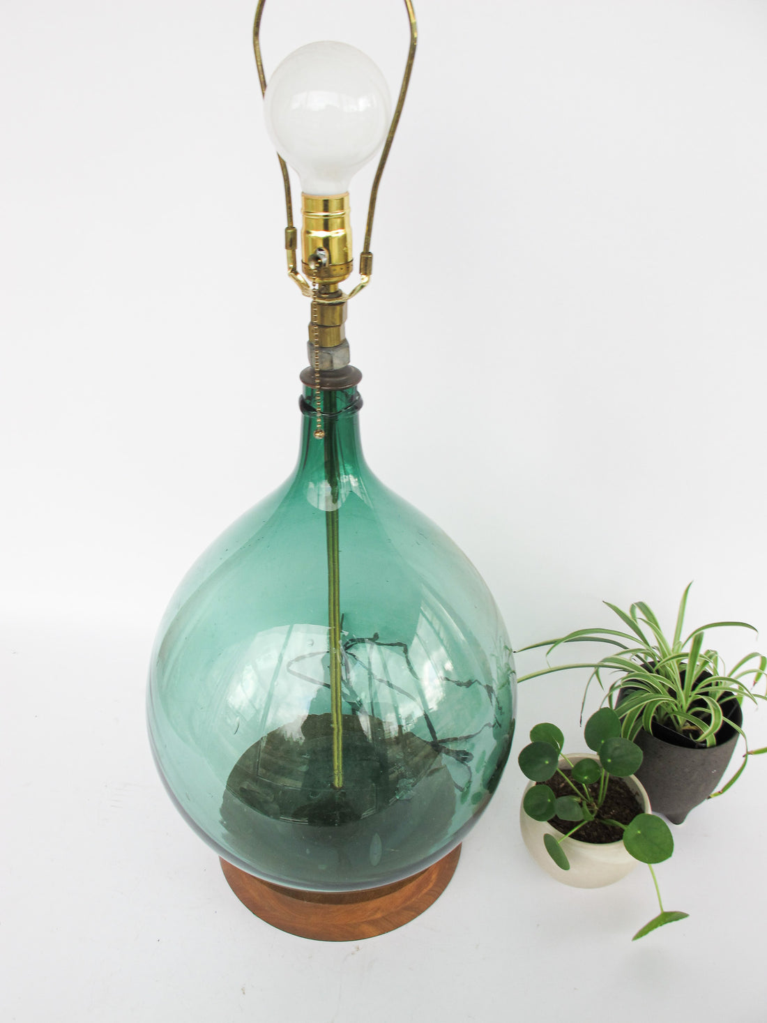 Hand Blown Italian Glass Demijohn Wine Jug Lamp with Wood Base