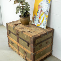 Green Metal Trunk With Wood and Leather