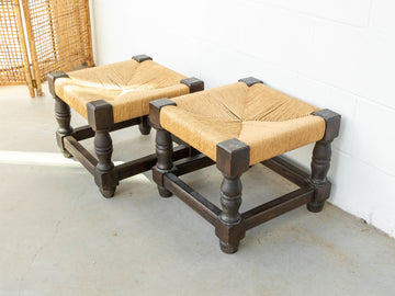 Rush Woven Vintage Stools (Sold Separately)