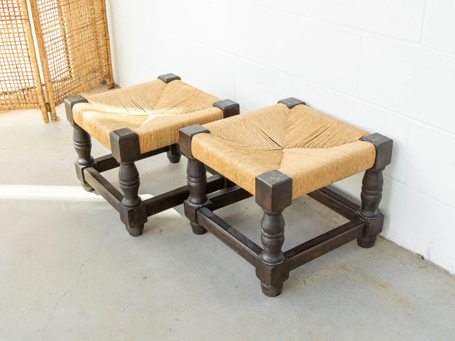 Rush Woven Vintage Stools (Sold Separately)