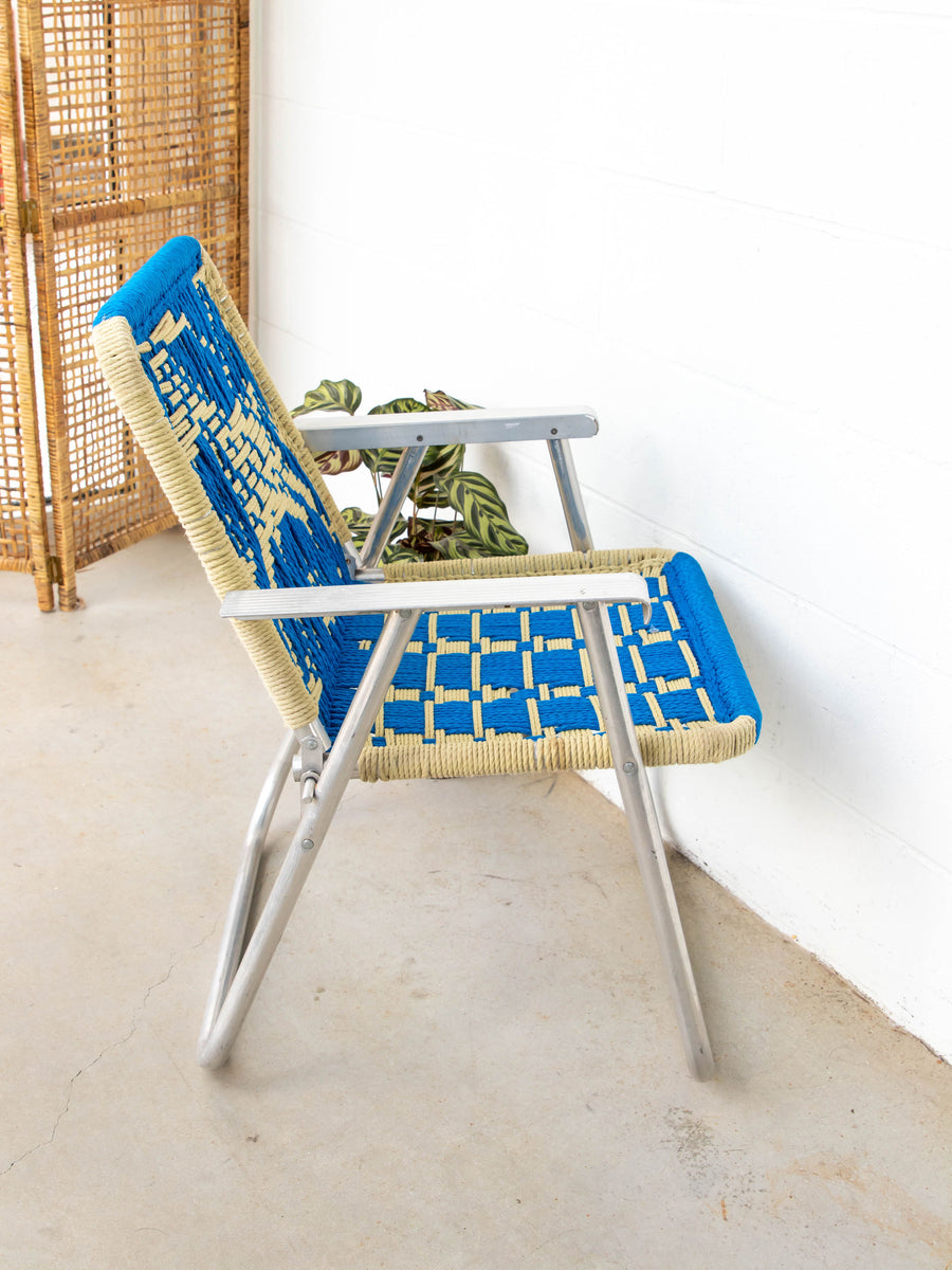 Retro Macramé Woven Folding Lawn Camp Chair