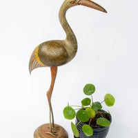 Brass Enameled Crane Statue