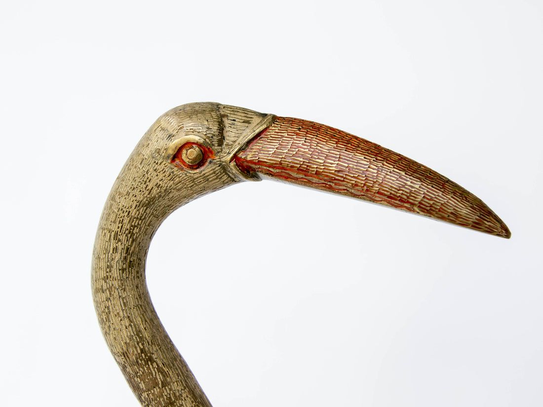 Brass Enameled Crane Statue