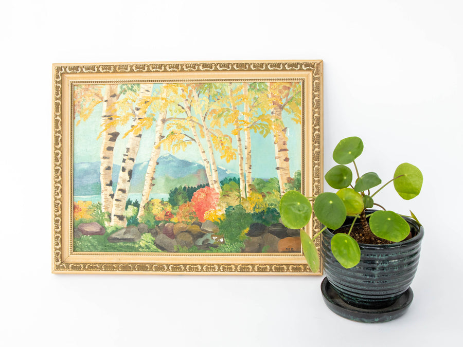 NEW - Framed Birch Wood Landscape Painting - Signed MERS